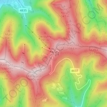 Pustevny topographic map, elevation, terrain