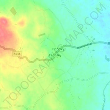 Faddiley topographic map, elevation, terrain