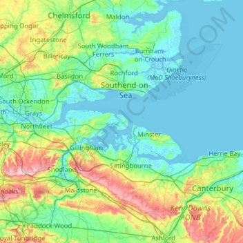 Isle of Grain topographic map, elevation, terrain