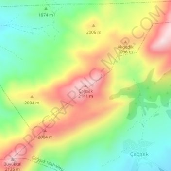 Çağsak topographic map, elevation, terrain