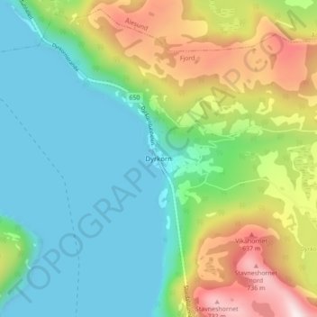 Dyrkorn topographic map, elevation, terrain