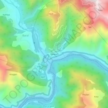 Shivpuri topographic map, elevation, terrain