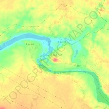 Bhedaghat topographic map, elevation, terrain