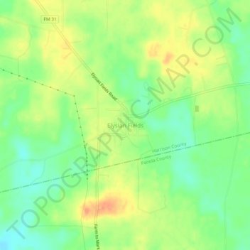 Elysian Fields topographic map, elevation, terrain