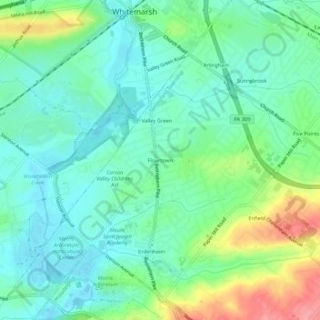 Flourtown topographic map, elevation, terrain