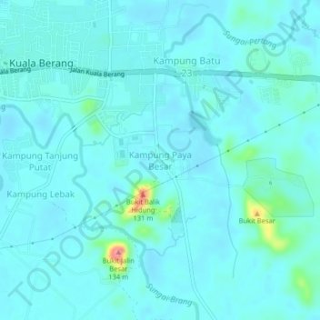 Kampung Paya Besar topographic map, elevation, terrain