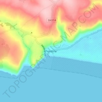 Pendine topographic map, elevation, terrain