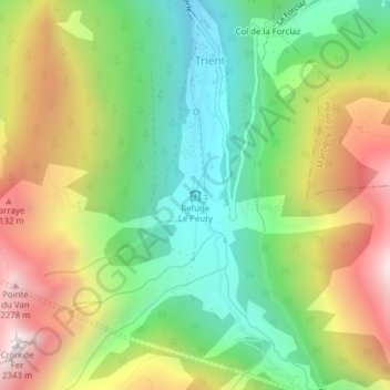 Refuge Le Peuty topographic map, elevation, terrain