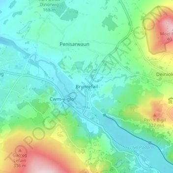 Brynrefail topographic map, elevation, terrain