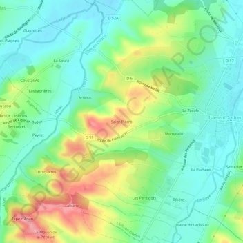 Saint-Pierre topographic map, elevation, terrain