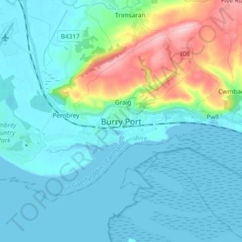 Burry Port topographic map, elevation, terrain