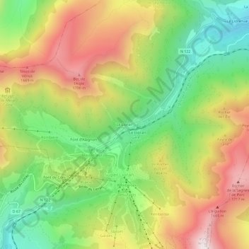 Le Lioran topographic map, elevation, terrain