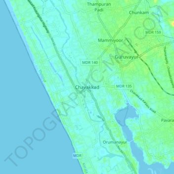 Chavakkad topographic map, elevation, terrain