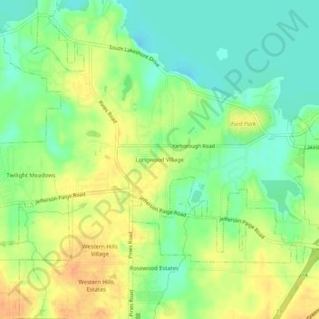 Longwood Village topographic map, elevation, terrain