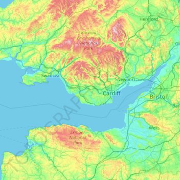 Mid Glamorgan topographic map, elevation, terrain