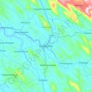 Erattupetta topographic map, elevation, terrain