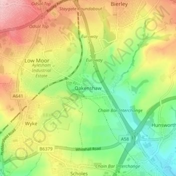 Oakenshaw topographic map, elevation, terrain