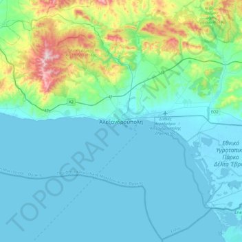 Alexandroupoli topographic map, elevation, terrain