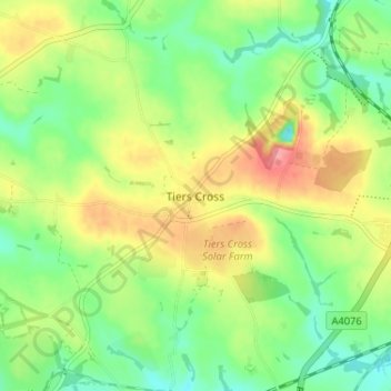 Tiers Cross topographic map, elevation, terrain