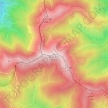 Bianditz topographic map, elevation, terrain