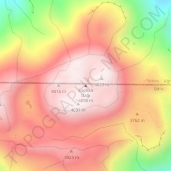 Mount Suphan topographic map, elevation, terrain