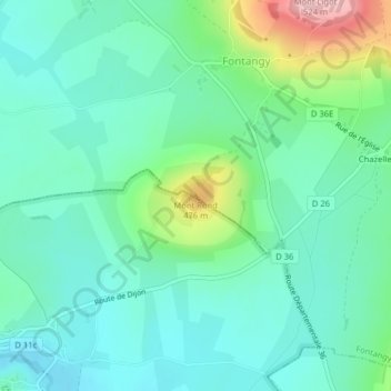 Mont Rond topographic map, elevation, terrain