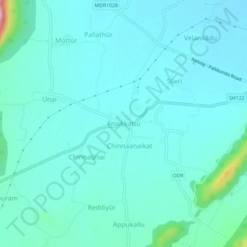 Anaikkattu topographic map, elevation, terrain