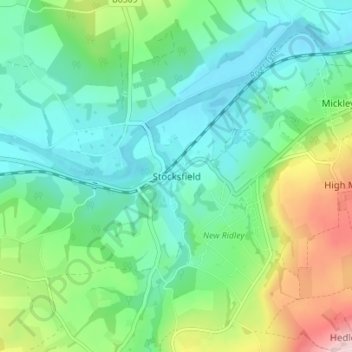 Stocksfield topographic map, elevation, terrain