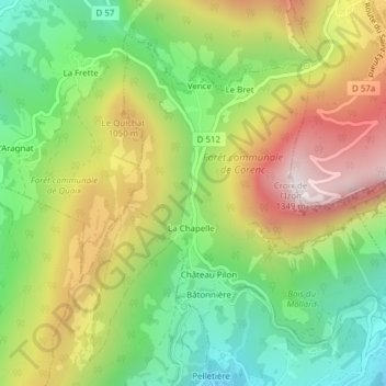 Col de Vence topographic map, elevation, terrain