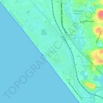 Thumba topographic map, elevation, terrain