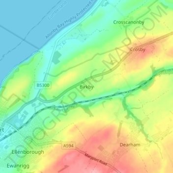 Birkby topographic map, elevation, terrain