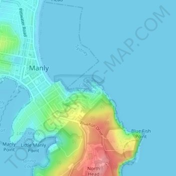 Cabbage Tree Bay topographic map, elevation, terrain