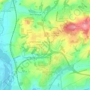 Le Maine topographic map, elevation, terrain