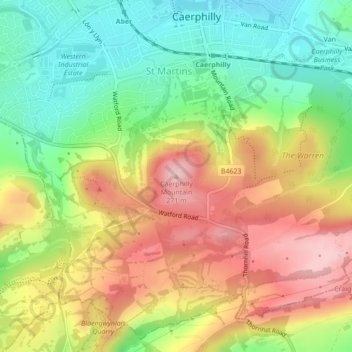 Caerphilly Mountain topographic map, elevation, terrain