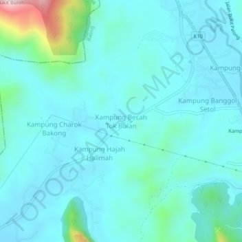 Kampung Becah Tok Bulan topographic map, elevation, terrain