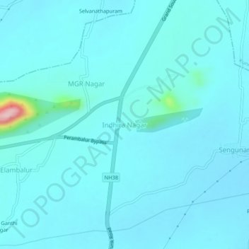 Indhira Nagar topographic map, elevation, terrain