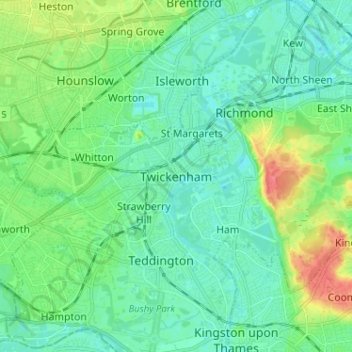 Twickenham topographic map, elevation, terrain