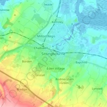 Sittingbourne topographic map, elevation, terrain