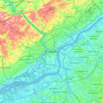 Philadelphie topographic map, elevation, terrain
