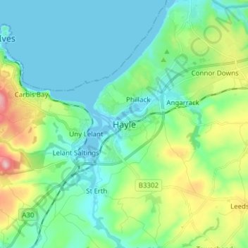 Hayle topographic map, elevation, terrain