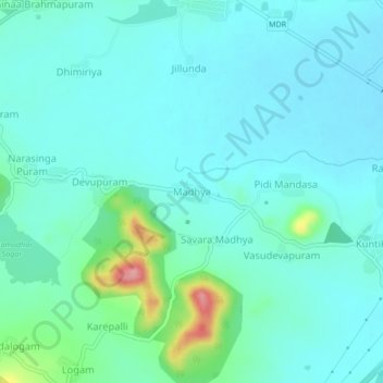 Madhya topographic map, elevation, terrain