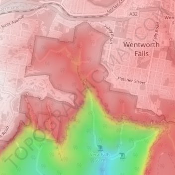 Lodore Falls topographic map, elevation, terrain