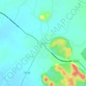 Vettavalam topographic map, elevation, terrain