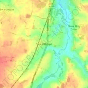 Swainsthorpe topographic map, elevation, terrain