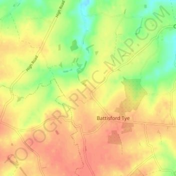 Little Finborough topographic map, elevation, terrain