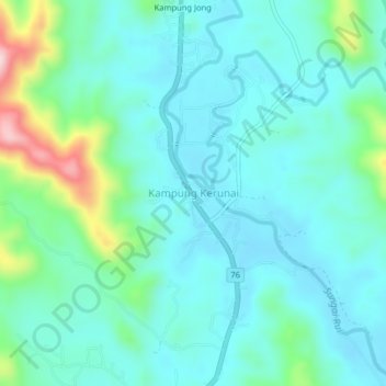 Kampung Kerunai topographic map, elevation, terrain