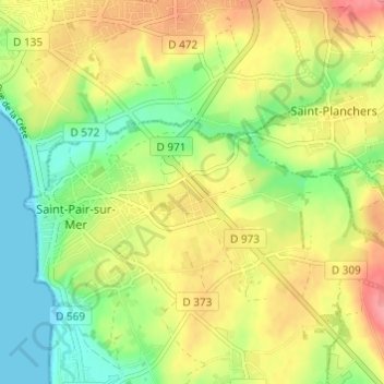 Le Croissant topographic map, elevation, terrain