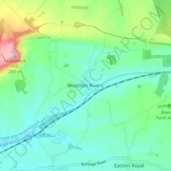 Wootton Rivers topographic map, elevation, terrain