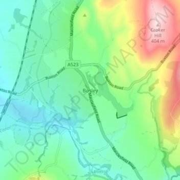 Bosley topographic map, elevation, terrain