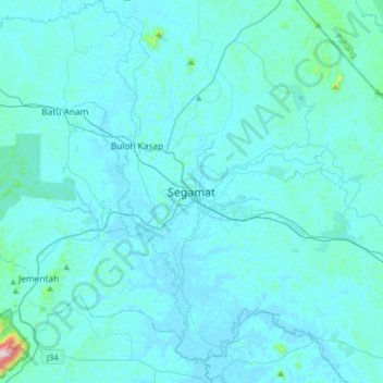 Segamat topographic map, elevation, terrain